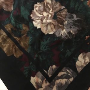 Scarf 38 inch square black with flowers green